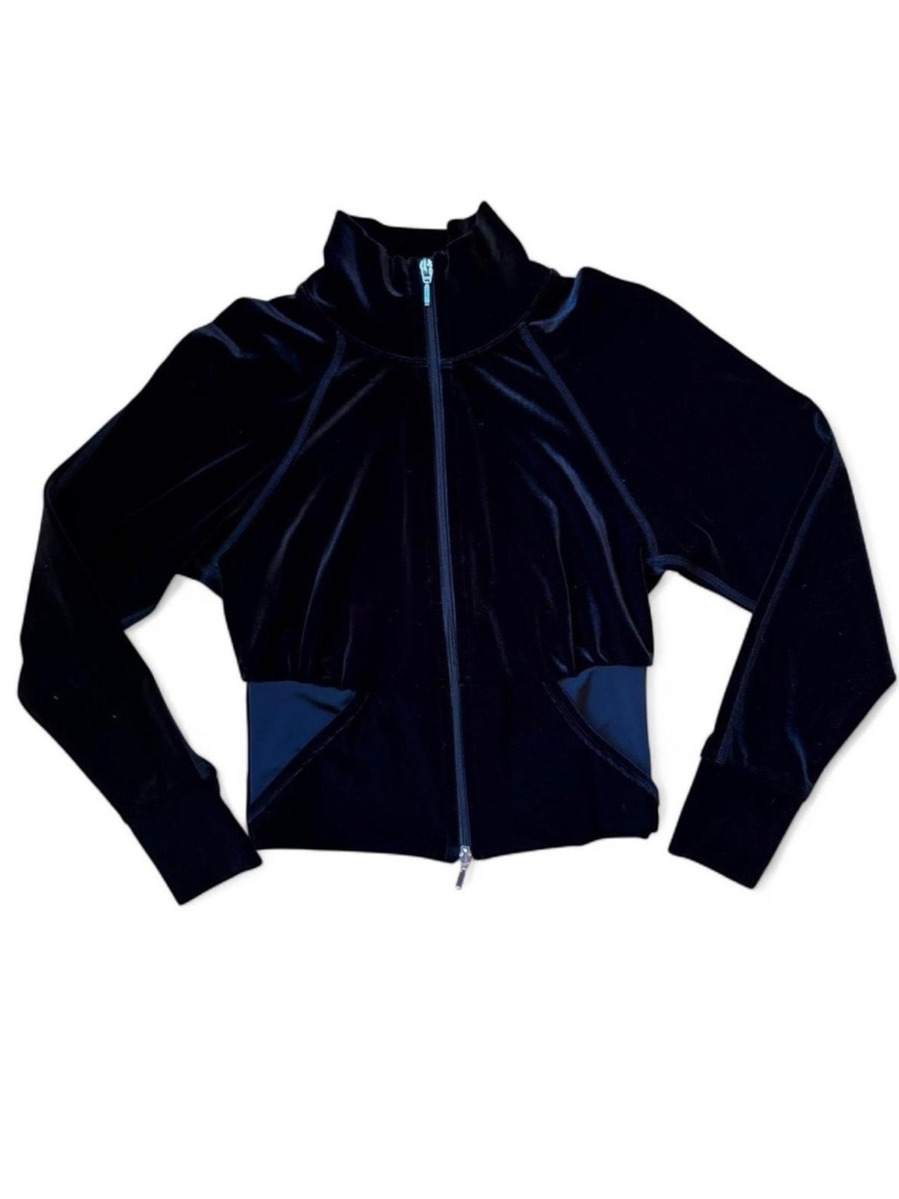 Y2K Cropped Zip Up Jacket Velour Pilates Black Extra Small
